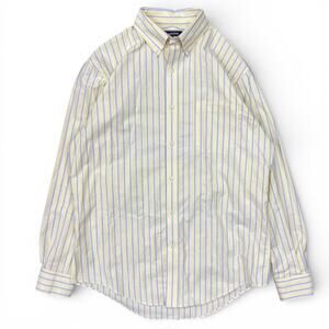 Lands End Oxford Pastel Yellow Striped Button Up Long Sleeve Shirt M 15 - 15 1/2